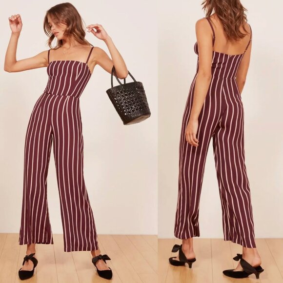 Reformation Women 12 Guatemala Jumpsuit Red Stripe Kismet Wide Leg - Picture 3 of 3